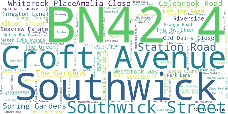 A word cloud for the BN42 4 postcode